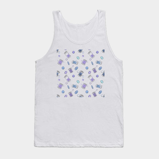 Sewing Blue Cotton Reels and Buttons Tank Top by Squeeb Creative